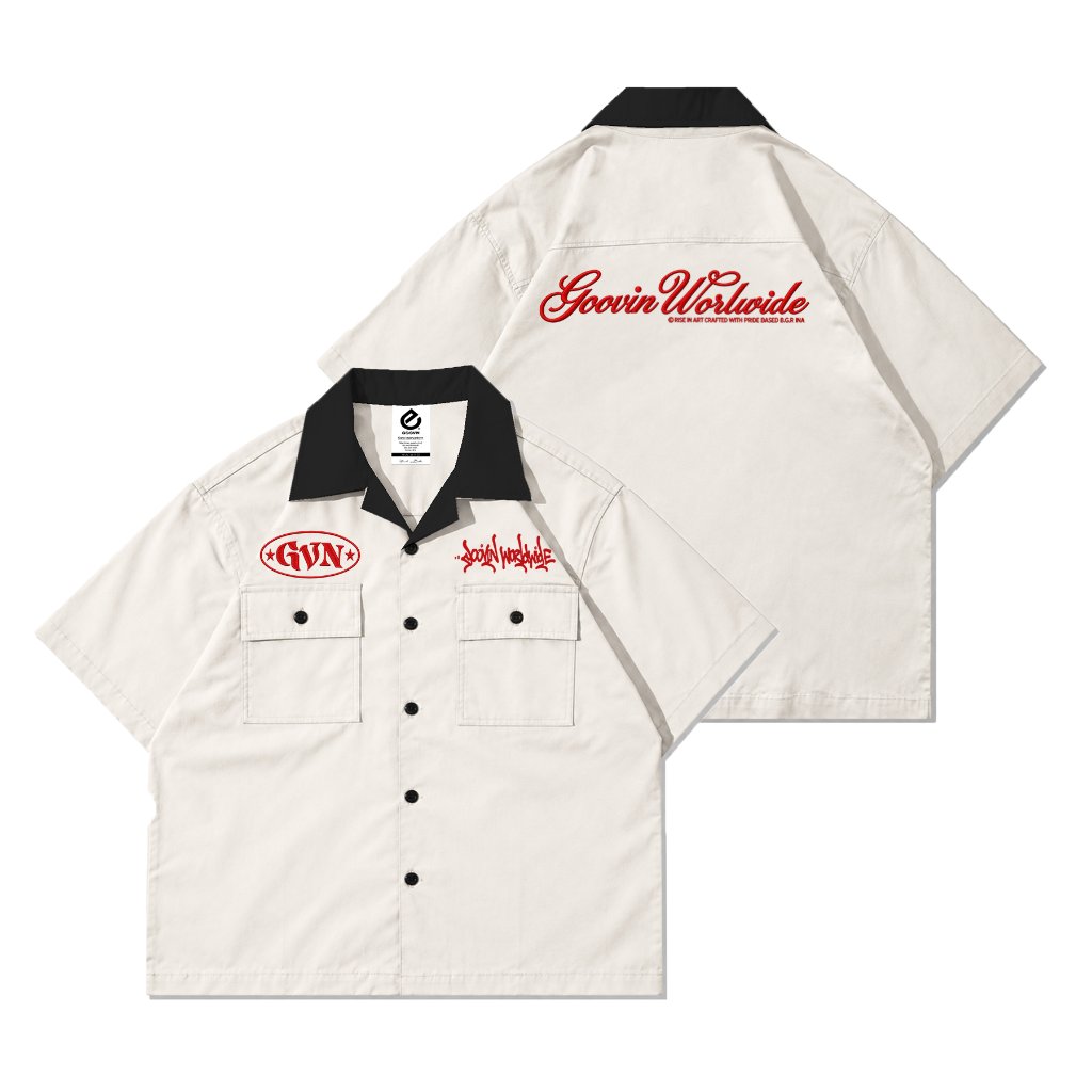 Goovin Workshirt Boxy Fit Worldwide  Kemeja Crop Broken White