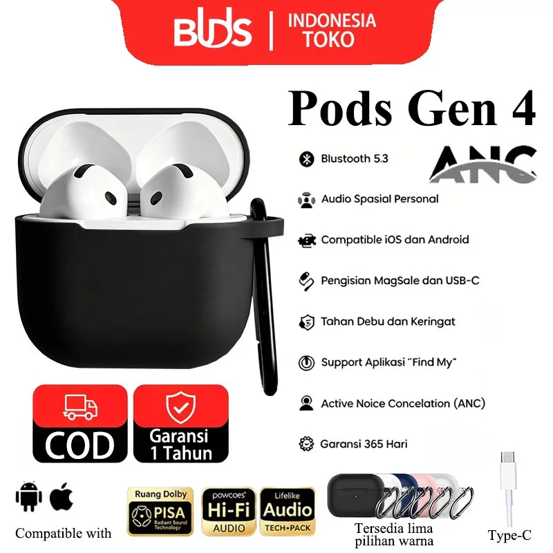 [COD+GARANSI 1 TAHUN + FREE CASING ]BUDS TWS BLUETOOTH GEN 4 GENERATION 2024 SUPER BASS Headset Gaming SEGEL GREENPEEL ANC AKTIF 100%