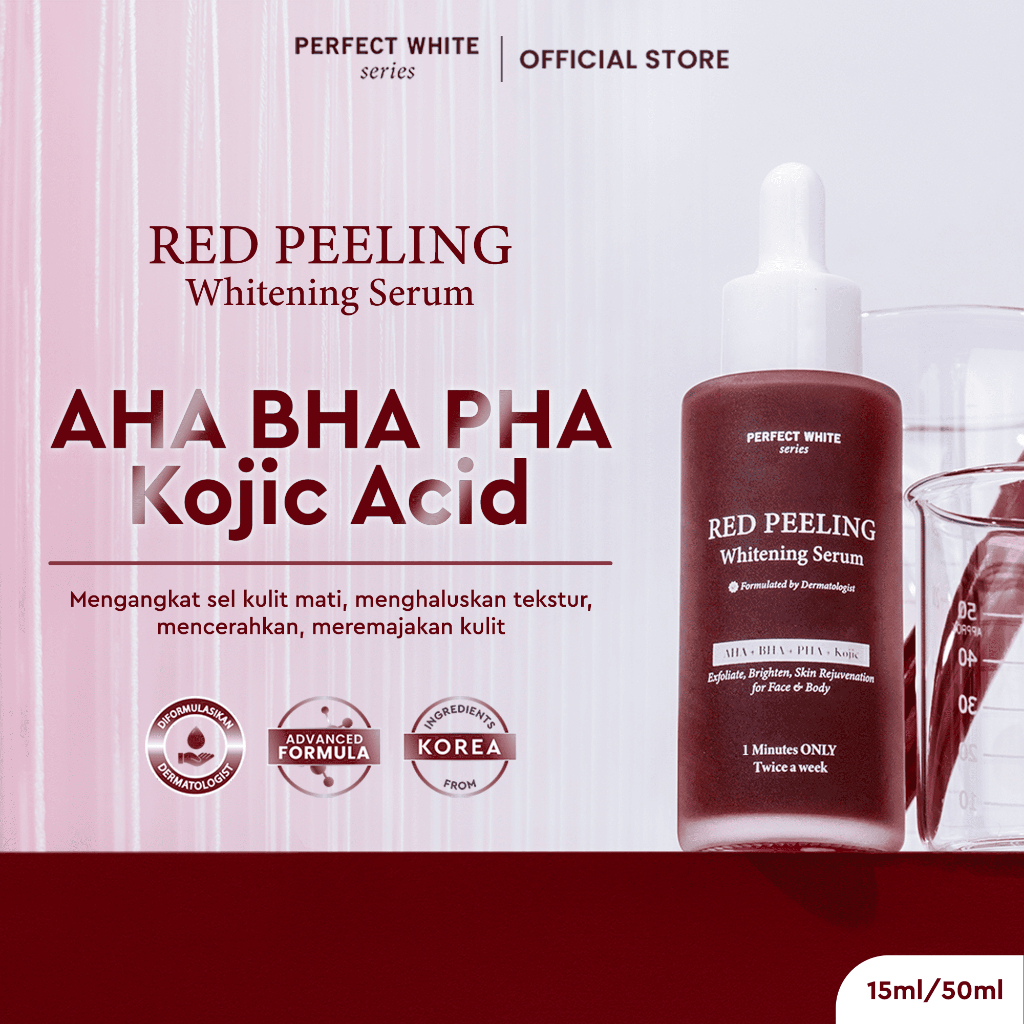 PERFECT WHITE Red Peeling Whitening Serum 10% AHA BHA PHA Kojic Acid 50ml | Eksfoliasi