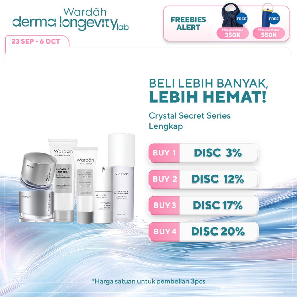 WARDAH Crystal Secret All Series Lengkap - Menyamarkan Flek dan Bekas Jerawat, Perawatan Kulit Wajah Sebening Kristal, Skin Barrier, Dark Spot Corrector - Cleanser, Toner, Serum, Day & Night Moisturizer, Radiance Serum Mask - Skincare