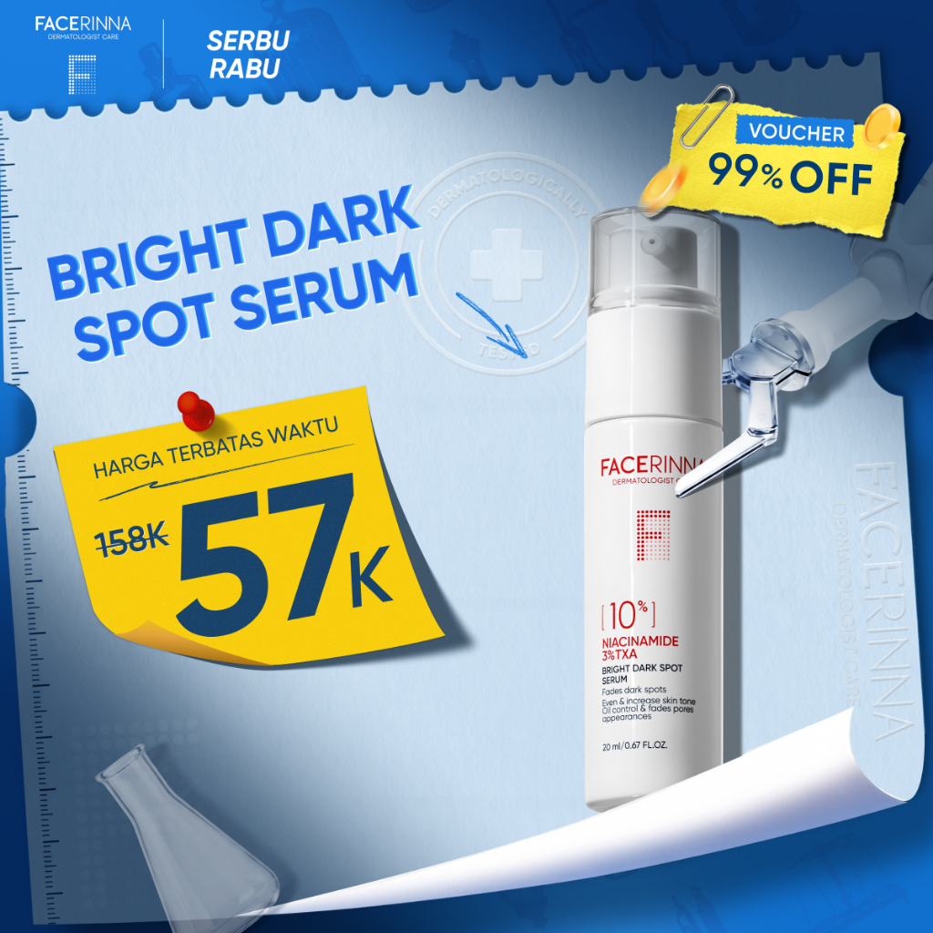 FACERINNA 10% Niacinamide + 3% TXA Power Bright Serum 20ml | White Serum Mencerahkan Wajah Bekas Jerawat Pemutih Wajah| Whitening Brightening Glowing Anti Aging Anti Acne | with MSH Niacinamide Ceramide Semua Jenis Kulit