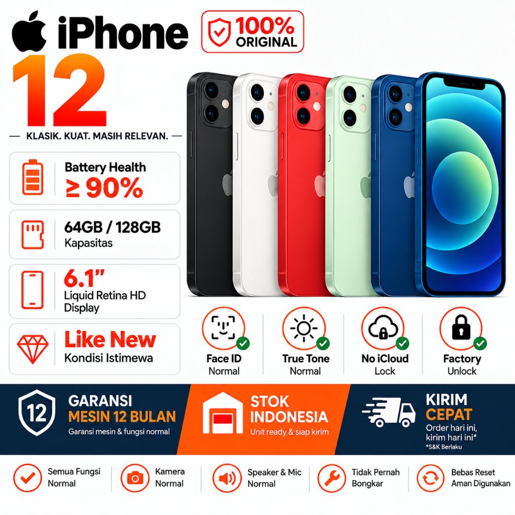 Jual iP 12 – 64GB / 128GB – Baru 100% Original Apple | 1 Tahun Garansi ...