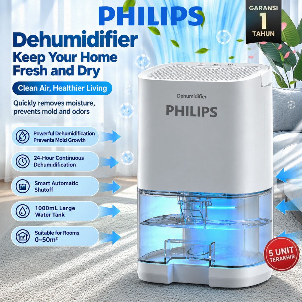 Jual PHILIPS Dehumidifier 10L/Hari Penyerap Kelembapan Ruangan 20-50m² ...
