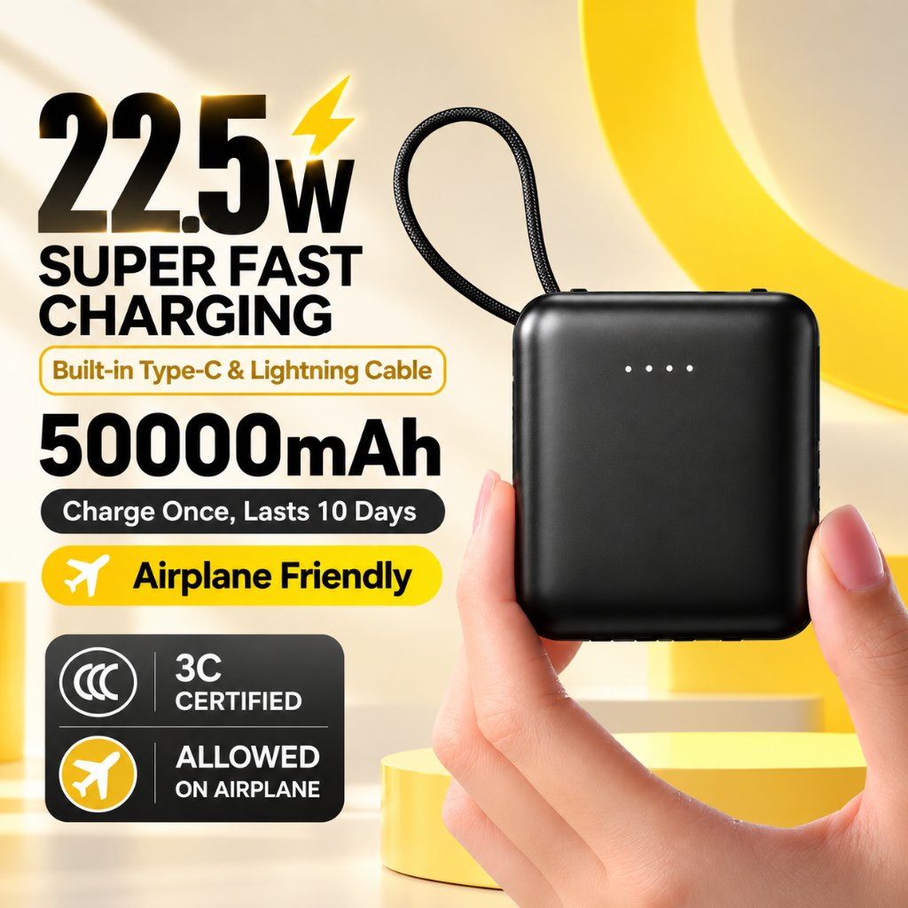 LENTIVEN Power Bank 50000mAh Mini Portable Pengisian Cepat 22.5w dengan 4 Kabel Data Full Capacity LED Senter Garansi 2 Tahun a310