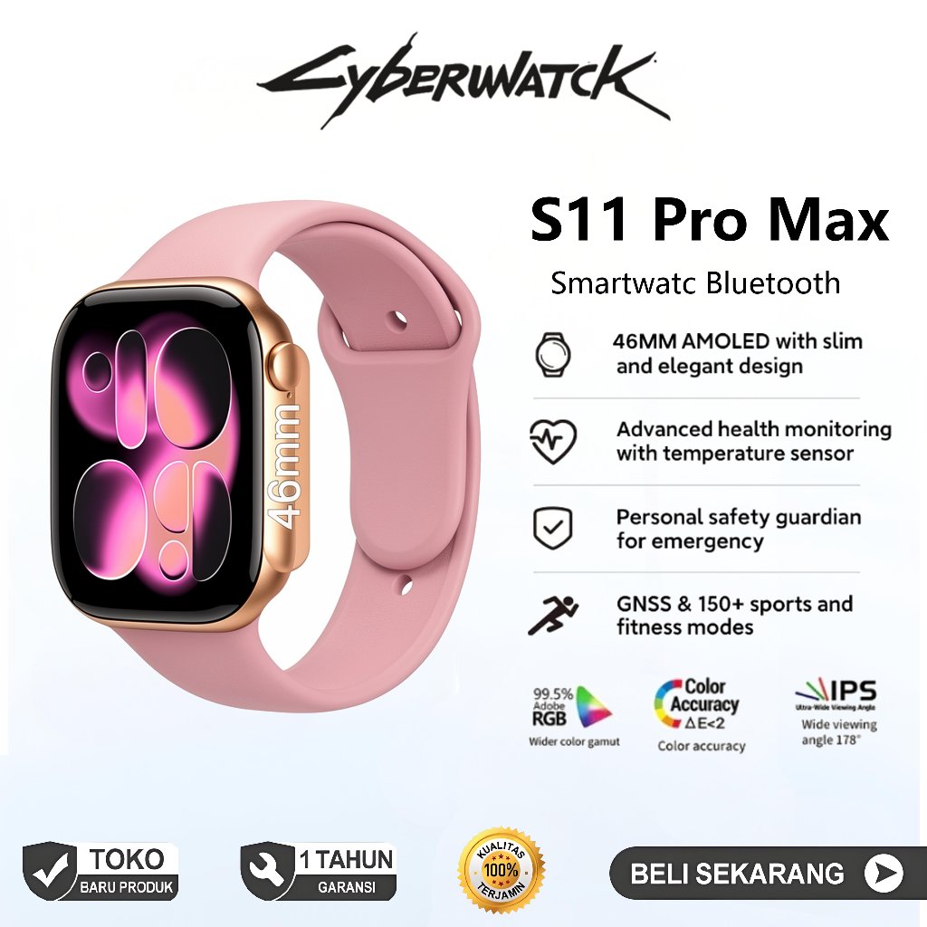 Cyberwatch Smartwatch Serie S11 Smart Watch S11 Jam Pintar Olahraga Bluetooth 2.2"HD AMOLED Display GPS NFC Waterproof Bluetooth Call Smartwatch wanita pria wireless charging Dan Ganti Wallpapper Jam Tangan Smartwatch Jam Tangan Wanita