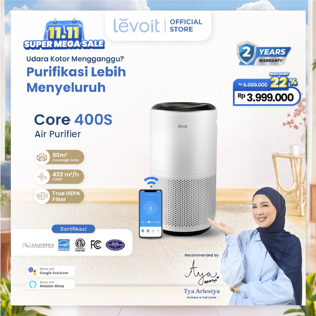 Levoit Air Purifier Core 400S Smart Wifi True HEPA Pembersih Udara Original