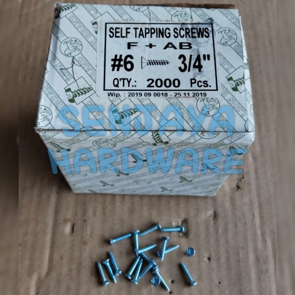 Jual Moon lion sekrup skrup tapping kepala rata F + Ab 6x3/4 isi 2000 ...