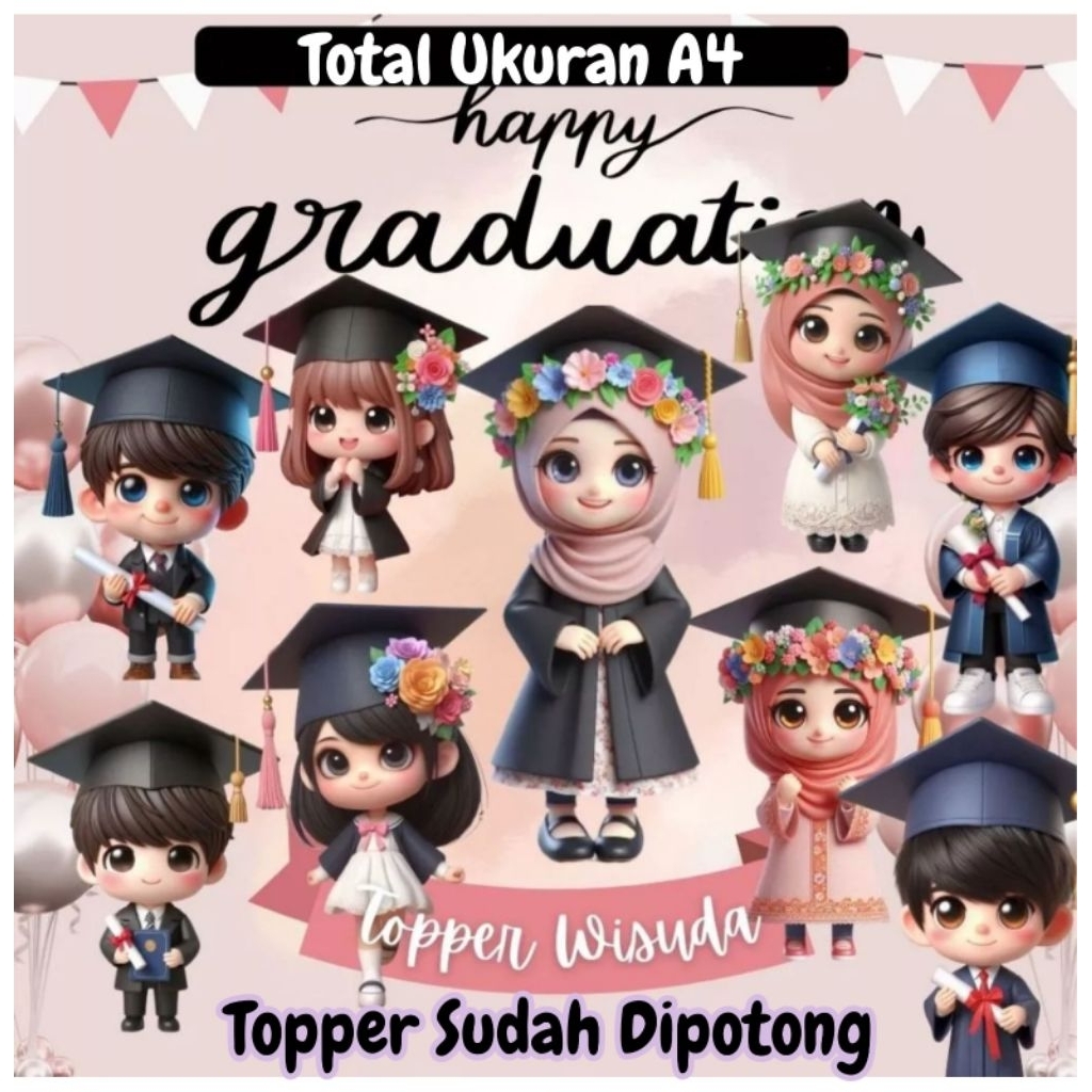 Jual Topper Wisuda Happy Graduation 1 packet Isi Banyak Ukuran A4 Sudah ...