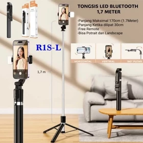 Tripod Tongsis Selfie Vlog R1S L 3 In 1 LED 1.7M Remote Bluetooth Andro Ios Portable