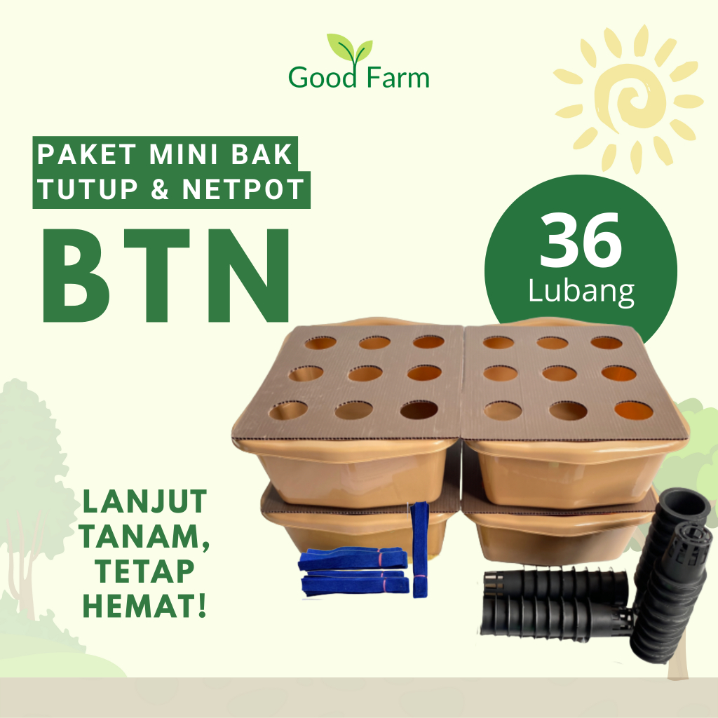 GoodFarm - Paket BTN SL Bak Tutup dan Netpot 36 Lubang 4 Bak Hidroponik Pemula Sistem Wick