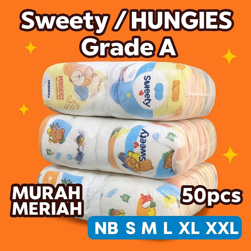 Jual Popok Bayi Murah 50pcs Sweety/Huggies Grade A - Nyaman, Lembut