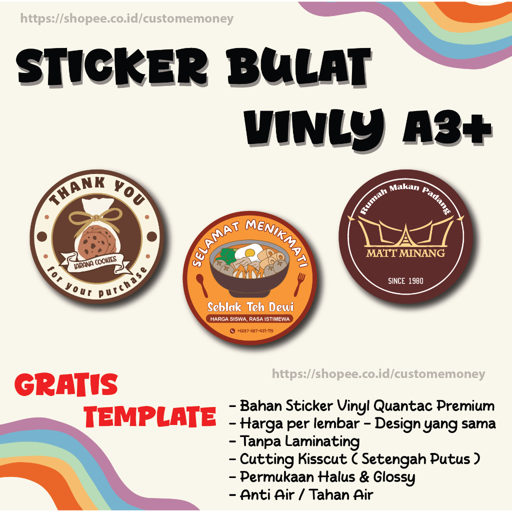 Jual Cetak Stiker Vinyl Bulat Label Makanan Jualan Olshop Free Design ...