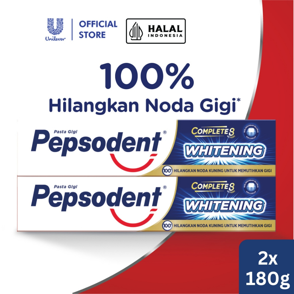 Jual Pepsodent Toothpaste Pasta Gigi Complete 8 Plus Whitening 180 g x2 ...