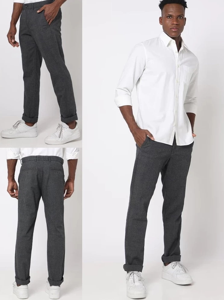 Celana Bahan Katun Pria Kantoran Motif Kotak Kecil Cutting Slim-Fit - 8846