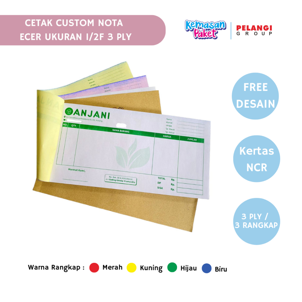 Jual CETAK NOTA ECER NOTA SATUAN 3 PLY RANGKAP 3 UKURAN 1/2 FOLIO BEBAS ...