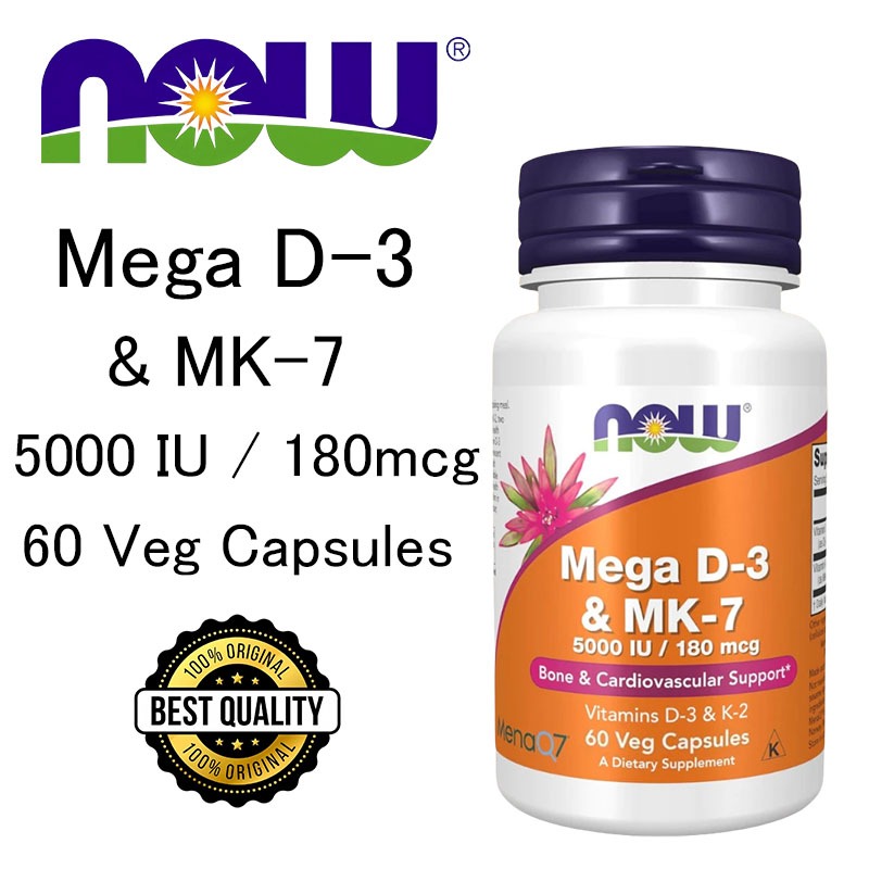 Jual NOW Foods Vitamin Mega D-3 & MK-7 5000 IU / 180 mcg-60 Capsules ...