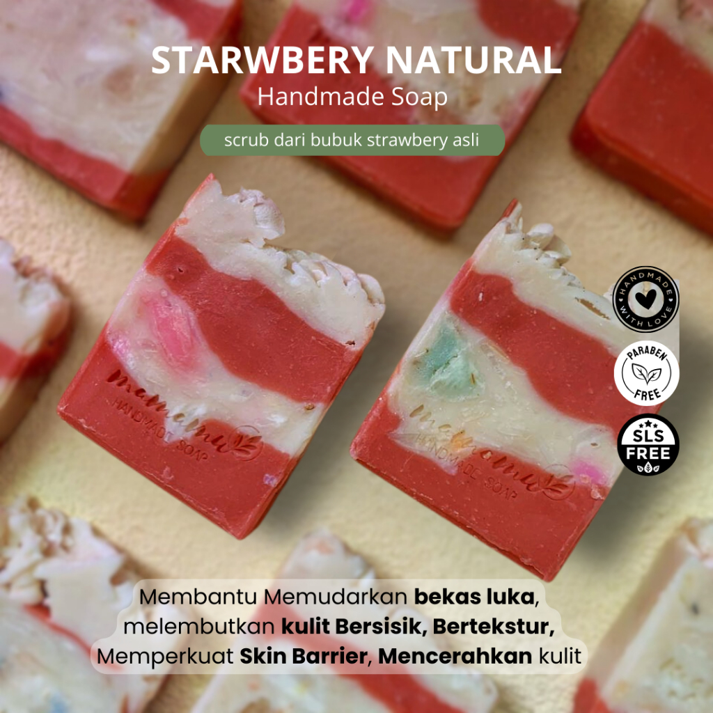 Mamimoe STRAWBERY SOAP Sabun Alami  strawbery untuk  Kulit Kering Bersisik Bertekstur Skin Barrier Mencerahkan Kulit dan melembutkan Natural Herbal Soap Ramah lingkungan