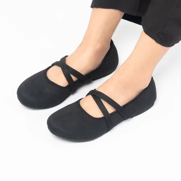 NOOREA Sepatu Wanita Lilianne Black Flatshoes Wanita Sepatu Balet Sepatu Casual Wanita Suede