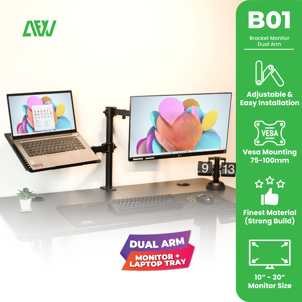 Jual AFW Bracket Monitor & Stand Laptop Dual Arm / Holder & Dudukan ...