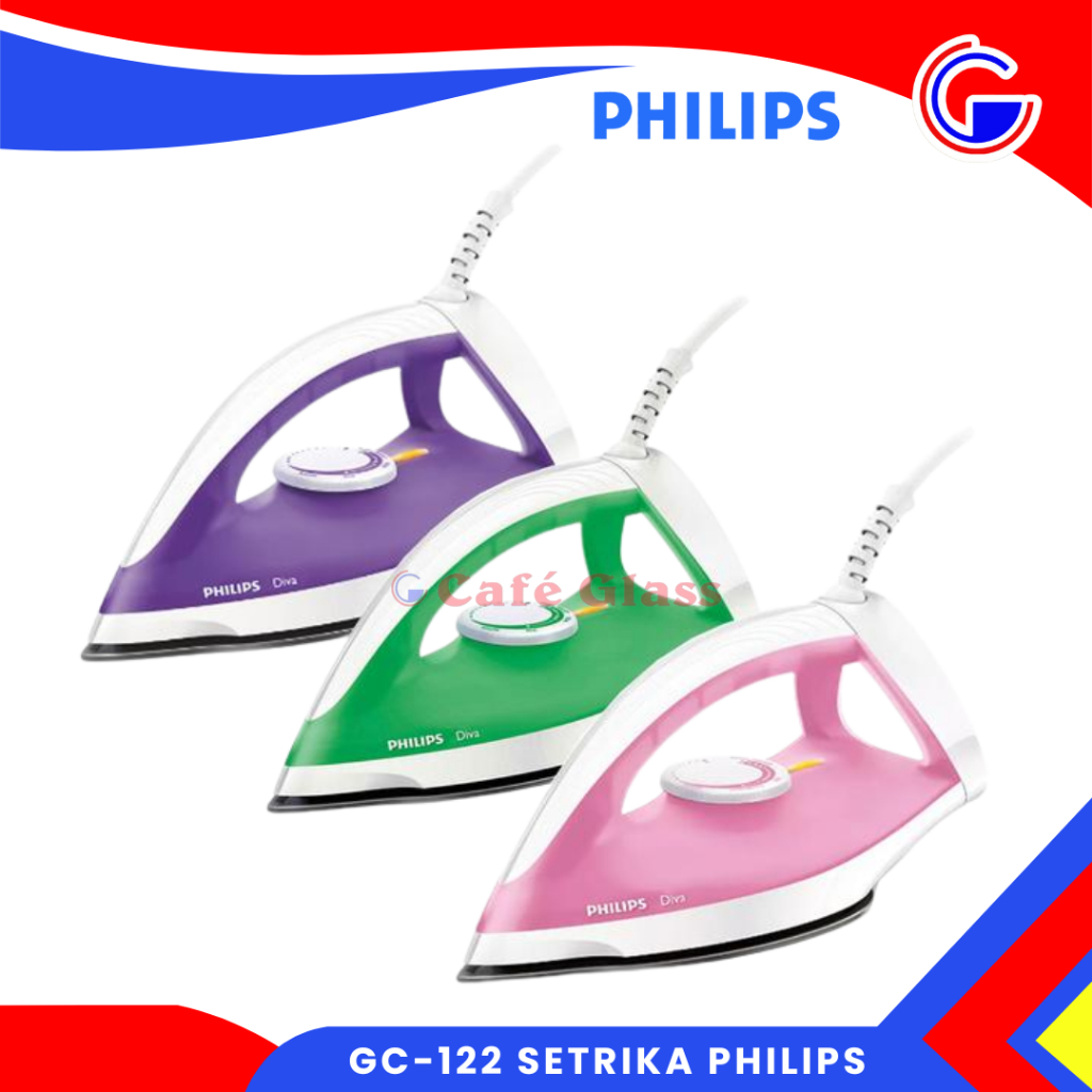 Setrika Philips Gc-122 Diva I Dry Iron 350W I Tapak Anti Lengket I Pengatur Suhu