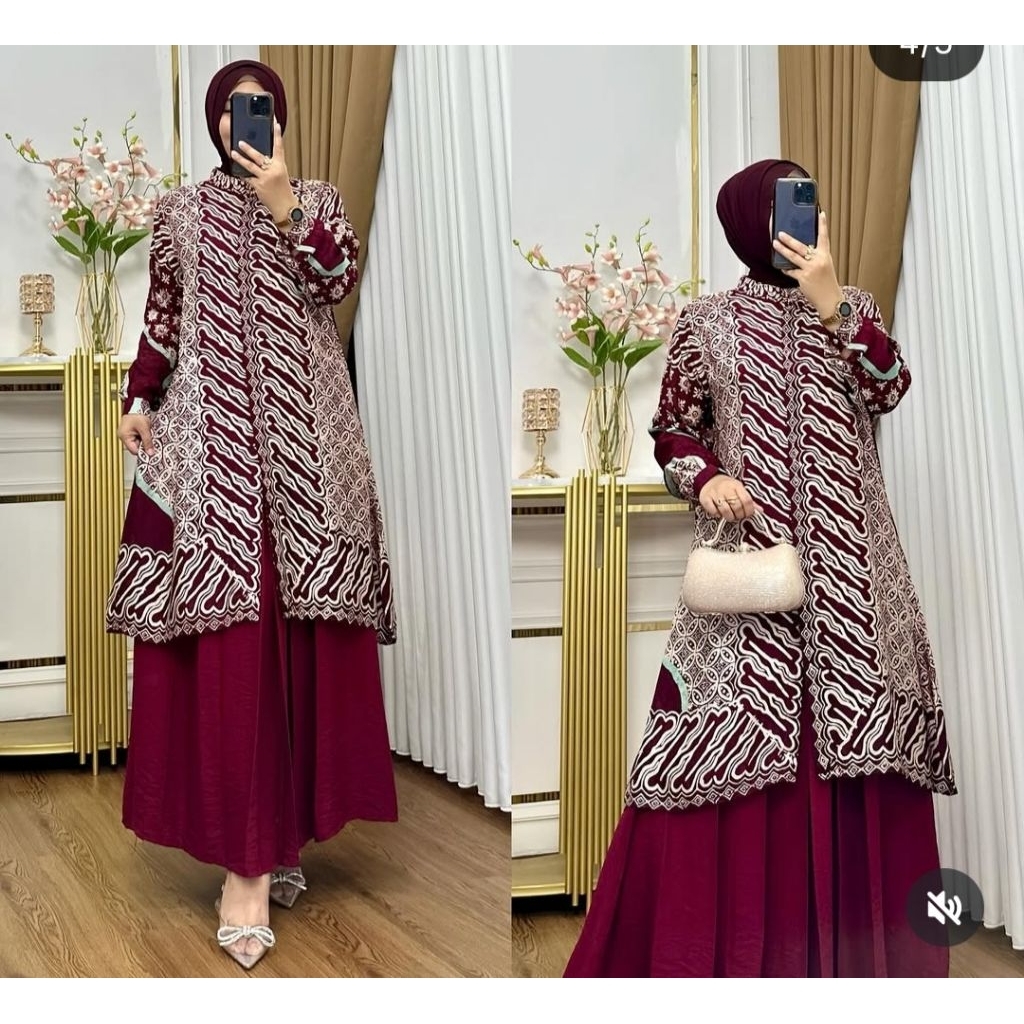 Jual AKA Batik Tunik Set Rok Sutra viscose | Shopee Indonesia