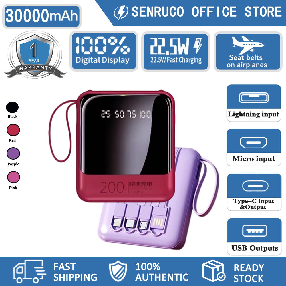 PowerBank Portable 30000mAh Fast Charge 4 Port LED Display Cocok untuk Type C, Micro, Linghtning