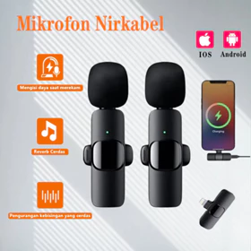 2 In 1 Mic Wireless Clip On Microphone Bluetooth Noise Reduction Lavalier Mikrofon Untuk HP