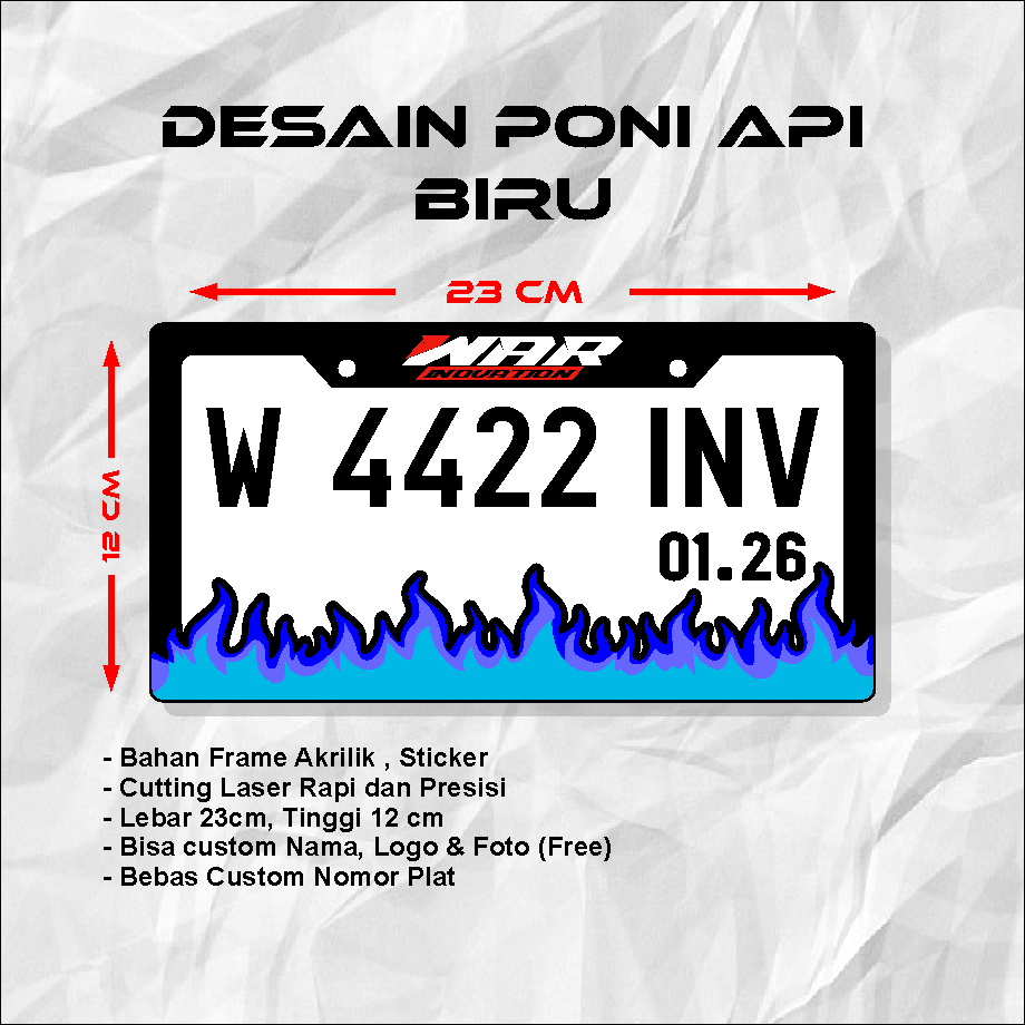 Jual Frame + Plat Nomor Motor Custom Akrilik Model JDM Desain Motif Api ...