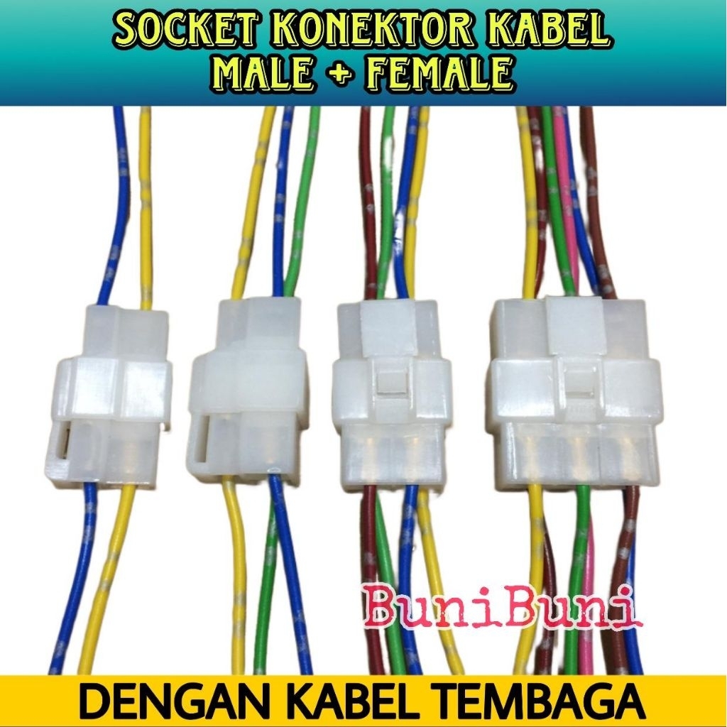 Jual SOCKET KONEKTOR PUTIH KOMPLIT KABEL / SOKET SAMBUNGAN KABEL 2 - 3 ...