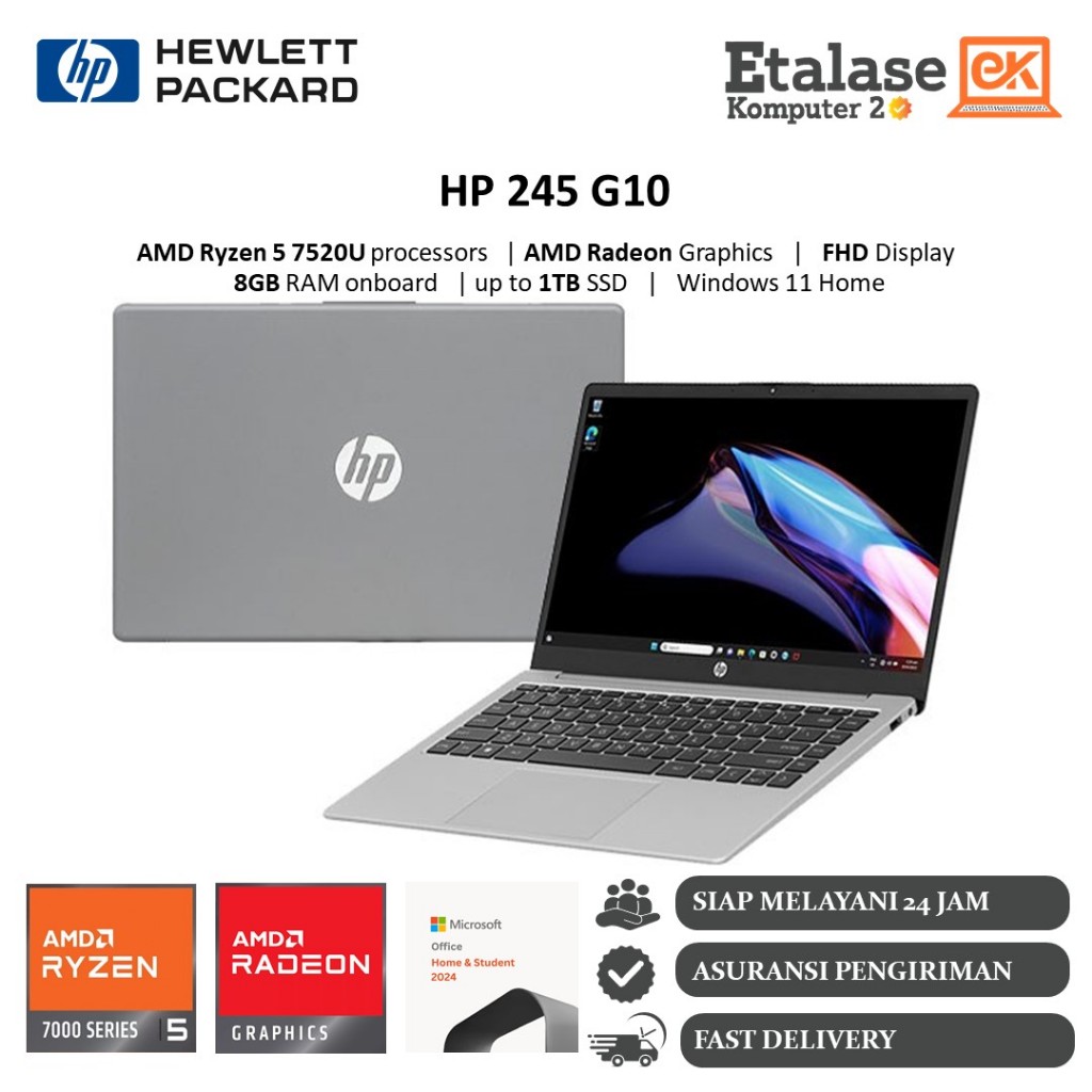 Jual Laptop Gaming Murah Hp 245 G10 AMD Ryzen 5 7520U RAM 8GB 1TB SSD