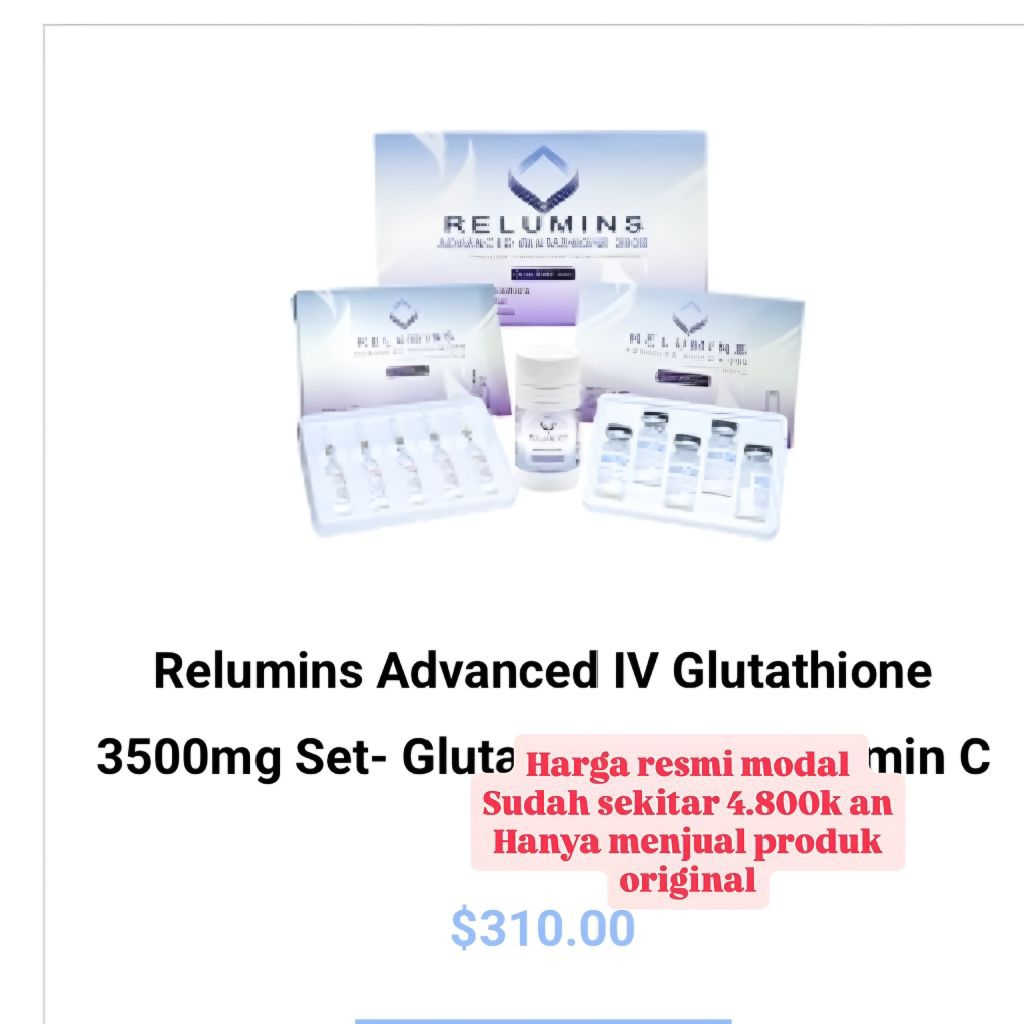 relumins advanced iv glutathione 3500mg Injection for Skin Whitening Jual RELUMINS ADVANCE WHITE GLUTATHIONE