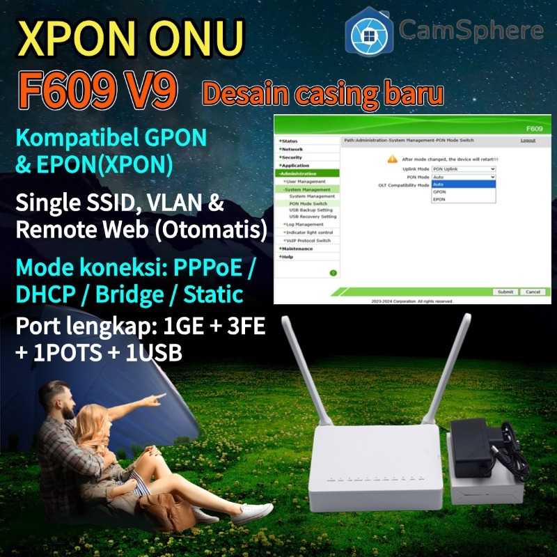 Baru Modem Router F609 V9 ONT ONU GPON EPON XPON Fiber Optic Support OMCI WiFi Dual Antenna VLAN Multi SSID