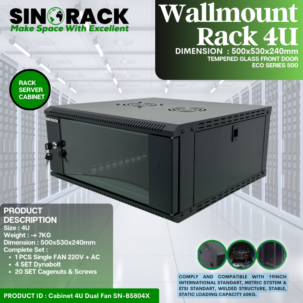 Jual Wallmount Rack Server 4U DEPTH 500MM SINORACK ECO SERIES SN-B5804X ...