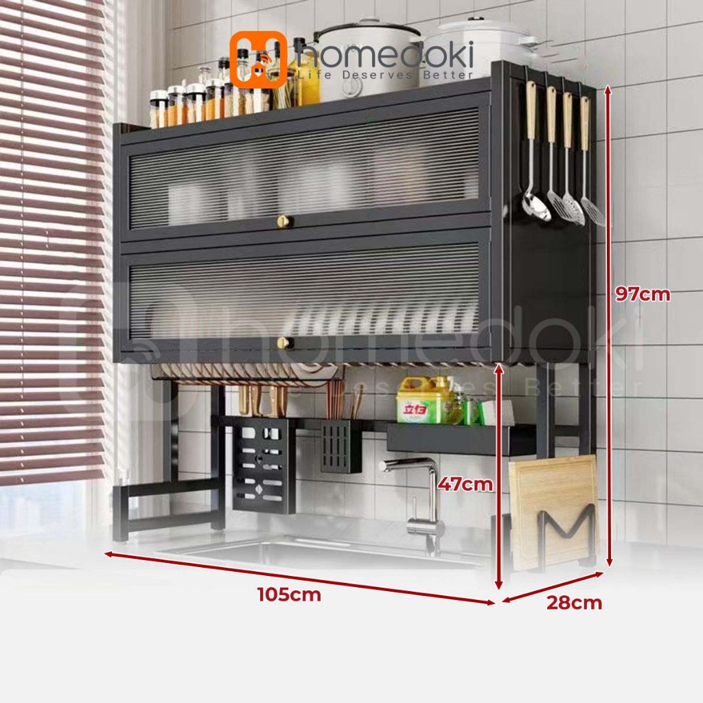 Homedoki Rak Piring Wastafel Dapur Stainless Steel Multi-fungsi Dengan Penutup T - foto 5