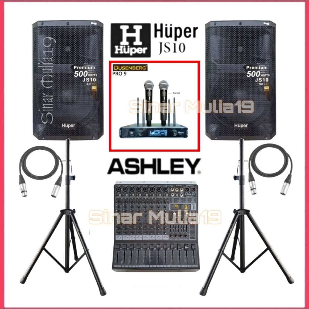 Jual Paket Sound System Speaker Aktif Huper JS10 Mixer Ashley Super M8 ...