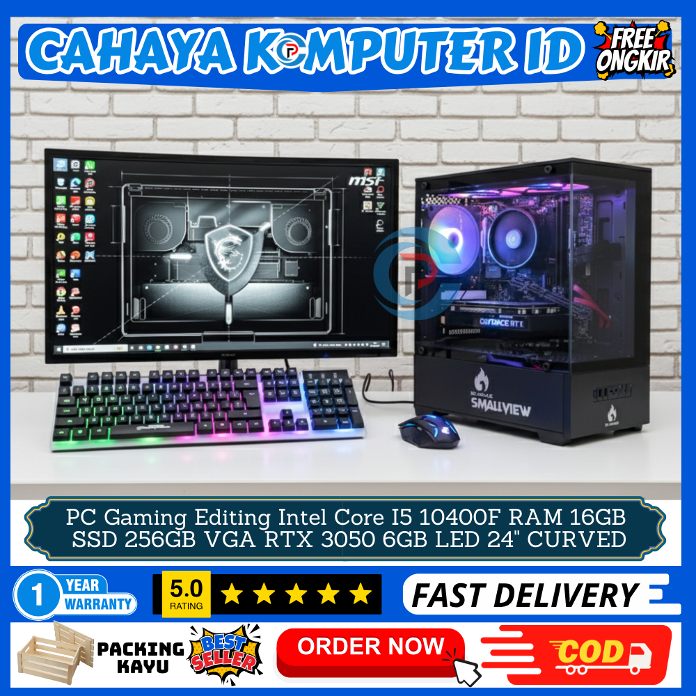 Jual PC Gaming Fulset Inte I5 10400F Gen10 Ram 16GB SSD 256GB VGA
