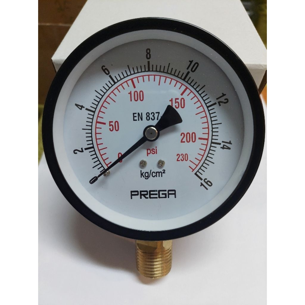Jual Pressure gauge manometer 4 inchi 1/2 inch 16 kg bar 230 psi untuk ...