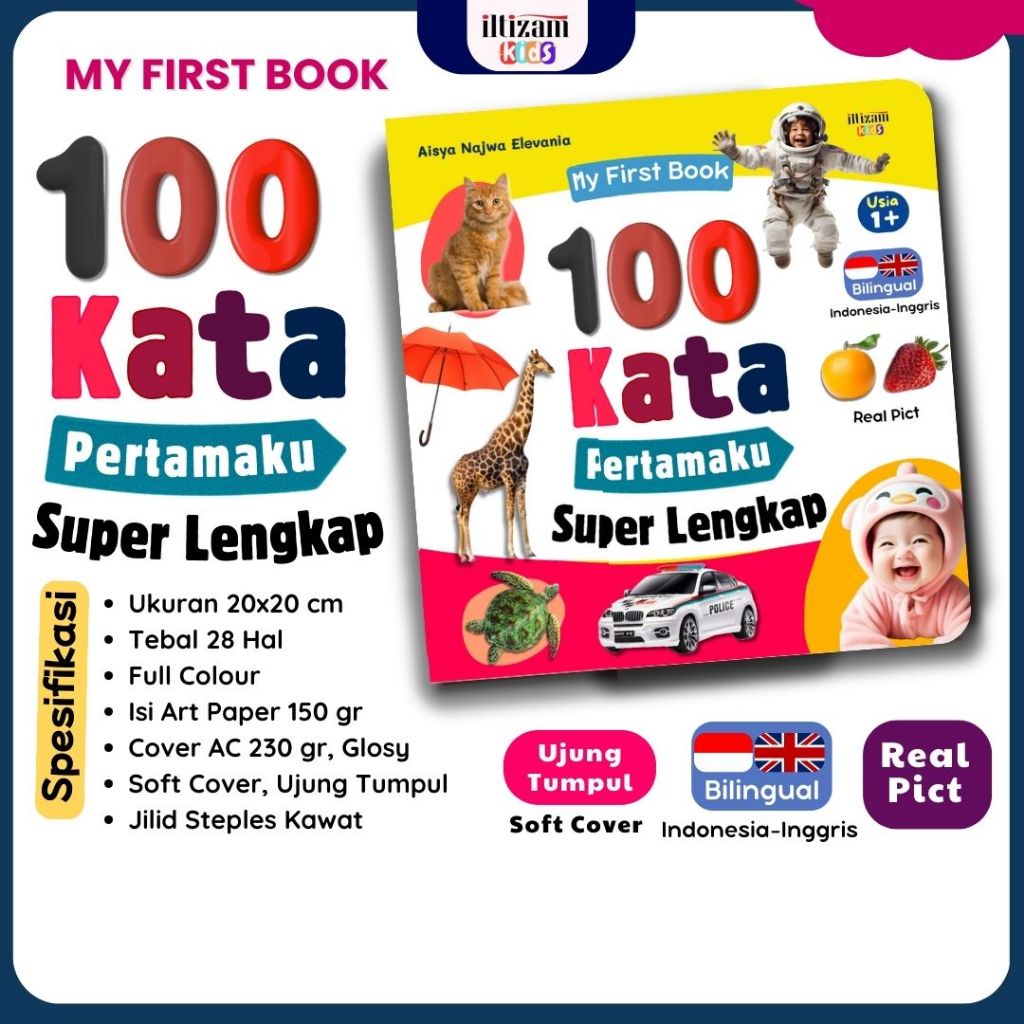 100 Kata Pertamaku Super Lengkap Buku Anak Bayi Usia 1,2,3 Tahun Pustaka Iltizam Solo