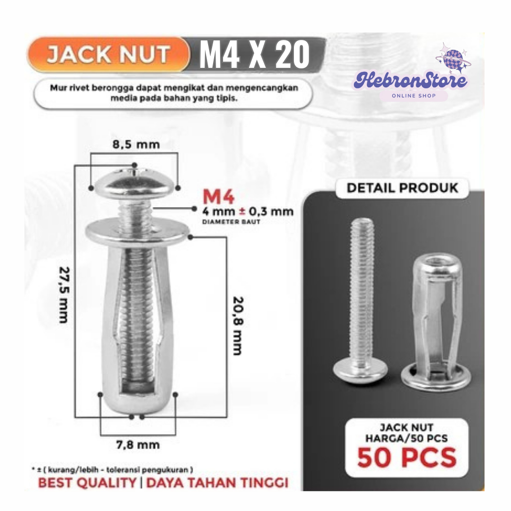 Jual 50PCS Jack Nut Rivet Plat Metal - Mur Baut Sekrup Fisher Ukuran M4 ...