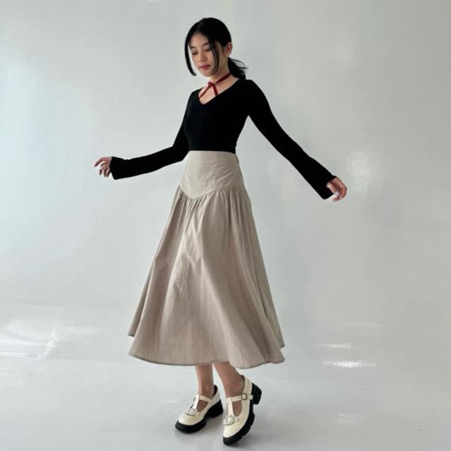 Jual Alain Flowy Basic Long Skirt Rok Bawahan Wanita Rok Panjang Korean ...