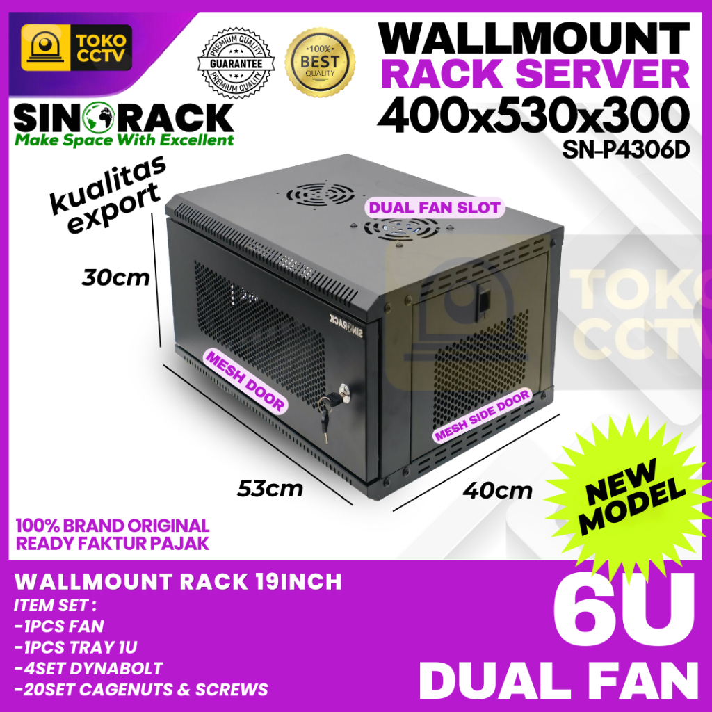 Jual Wallmount Rack Server 6U Rack Server 6U SINORACK Mesh Door ...