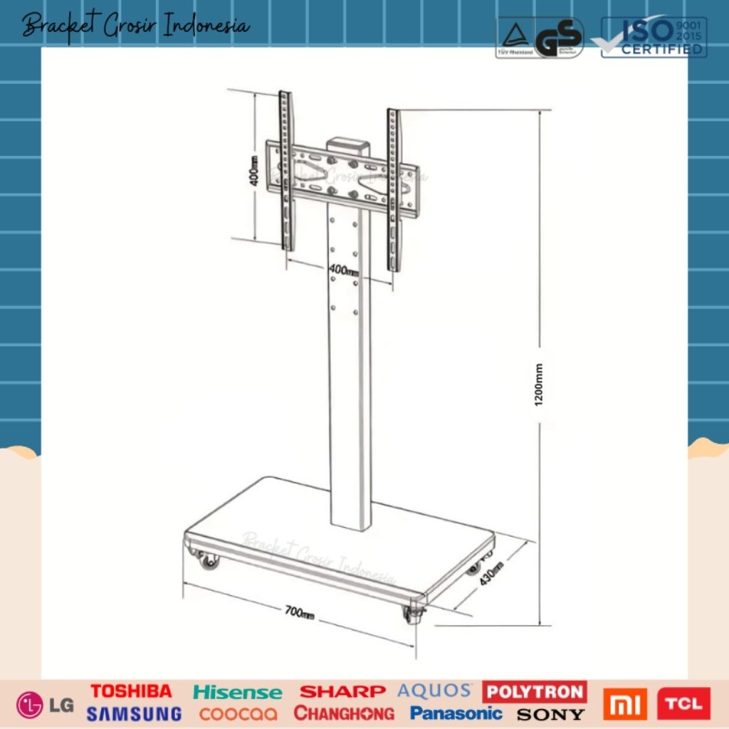 Jual LED TV Bracket standing roda rotate 90 ° Stand floor TV rotasi 32 ...