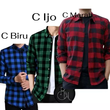 Kemeja Flanel Kotak Pria Wanita Lengan Panjang Jumbo Size M L XL XXL