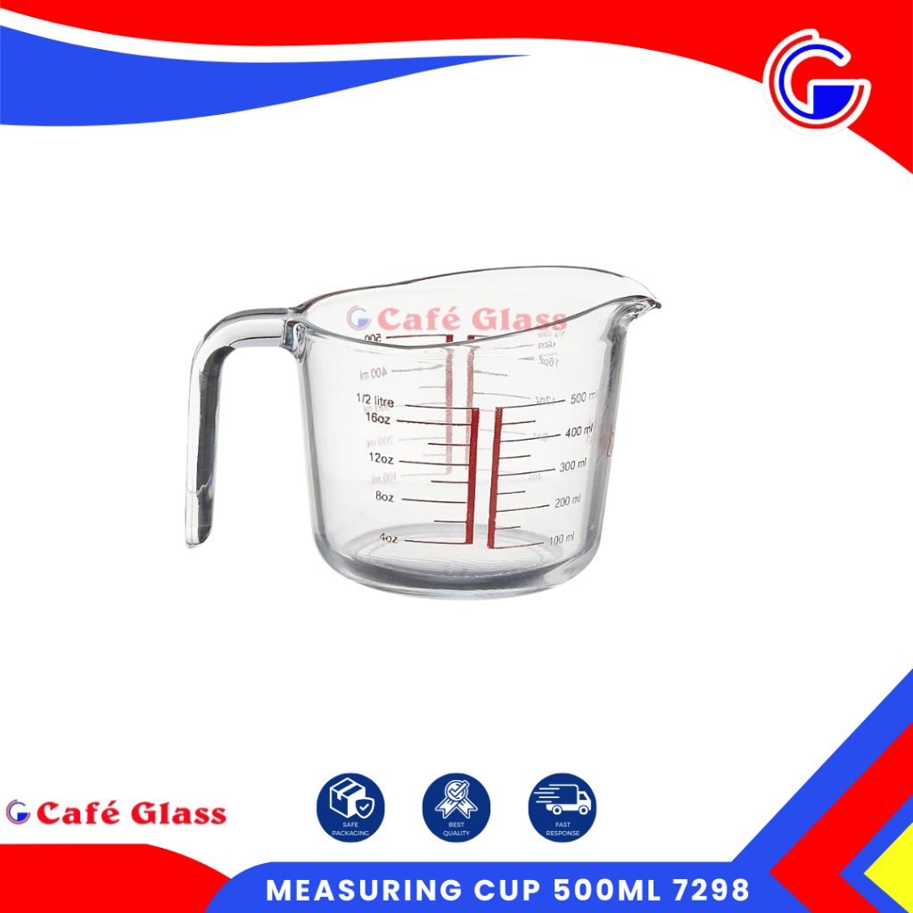 Gelas Takar Kaca 500Ml / Measuring Cup Kimia Laboratorium 7298 / Gelas Ukur Tahan Panas Microwave