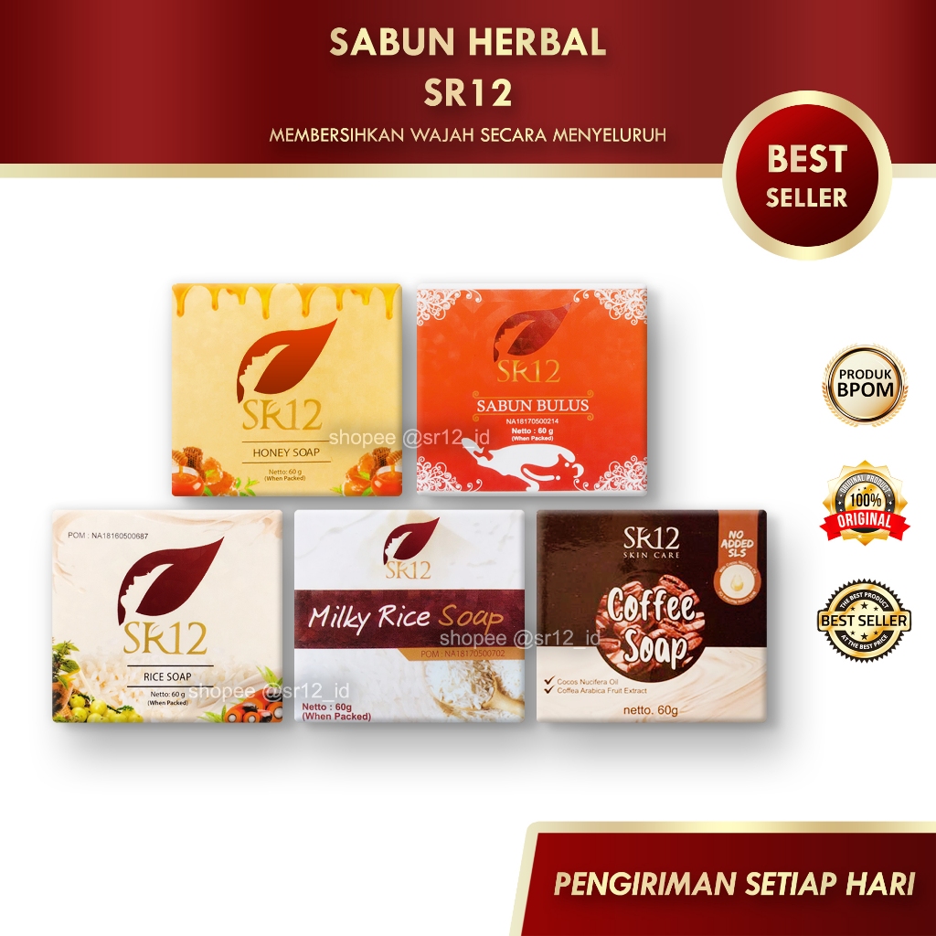 SABUN HERBAL SR12 ALL VARIAN (BULUS, COFFEE, HONEY, RICE) / SABUN WAJAH MENCERAHKAN, MELEMBUTKAN, MENGATASI JERAWAT, ATASI FLEK HITAM