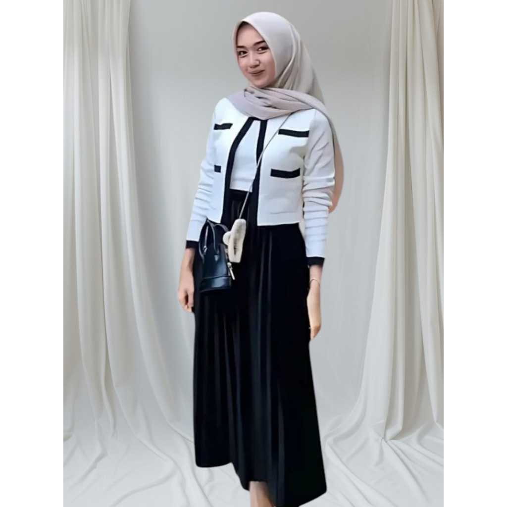 Jual Outfit Set Isyana Setelan Bukber Cardigan Rok Hijab