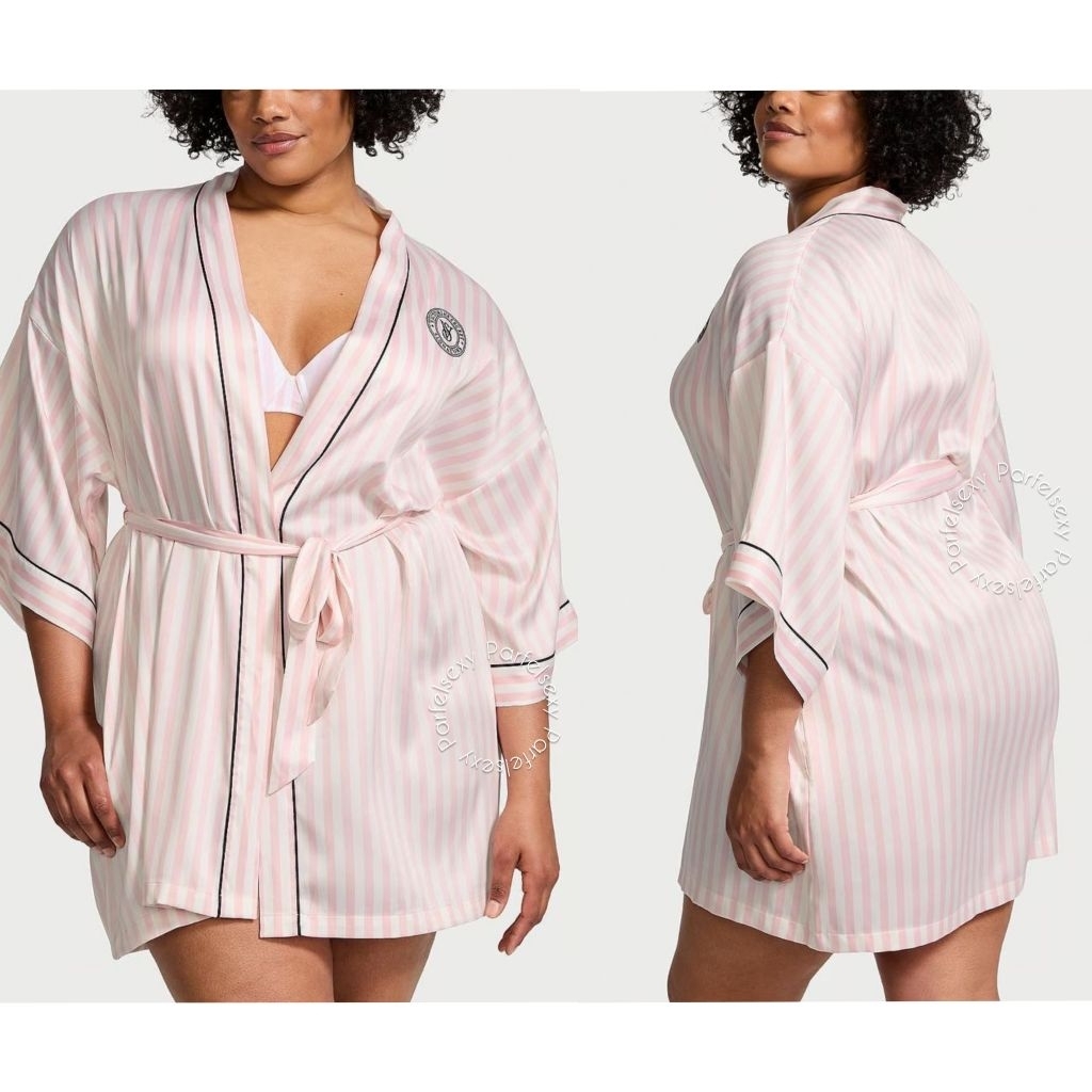 Jual VS Pink Iconic Stripe Glazed Satin Robe Kimono Baju Tidur Wanita ...