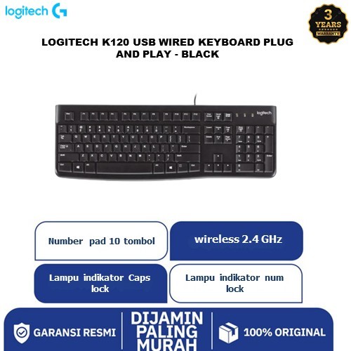 Jual LOGITECH K120 USB WIRED KEYBOARD PLUG AND PLAY - BLACK | Shopee ...