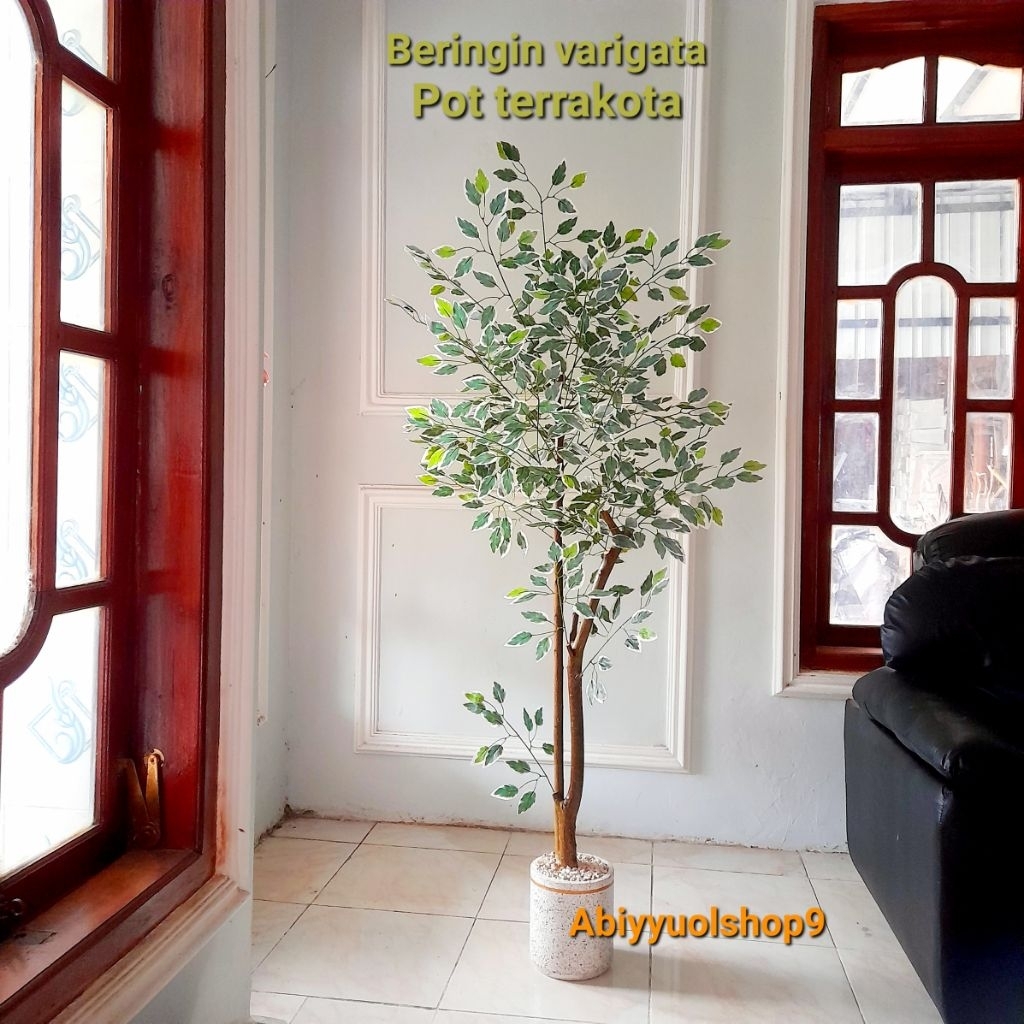NEW ARRIVAL Pohon Hias Artificial Beringin Varigata Pot Terrakota Motif Marmer, Tanaman Artificial Aesthetic, Desain Natural, Pohon Palsu Plastik, Beringin Varigata LATEX, Dekorasi Ruangan