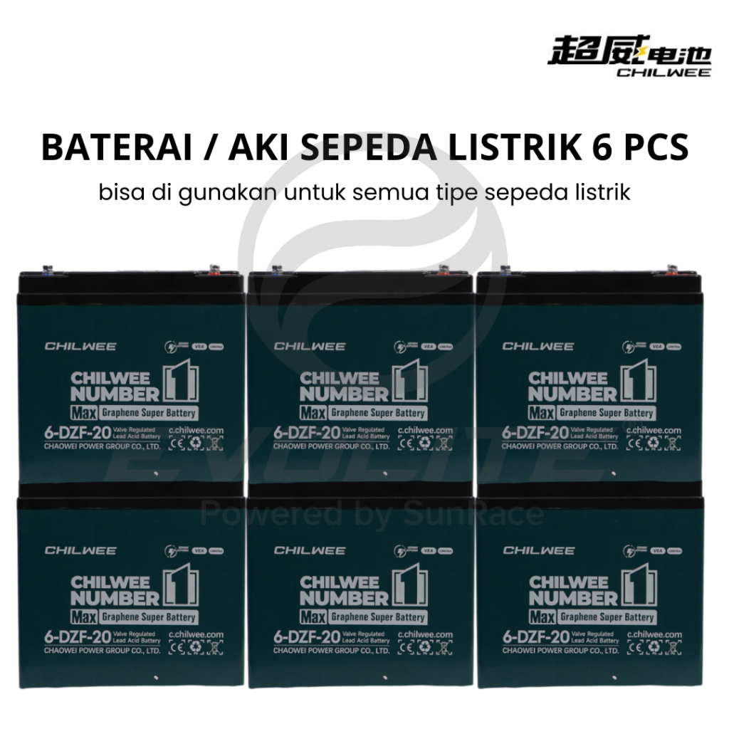 Baterai / Aki Premium Graphene 72V 20Ah / 25Ah – Chilwee Evolite (Isi 6 Pcs) Sepeda Listrik